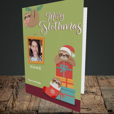 Picture of Slothmas, Christmas Design, Portrait Greetings Card