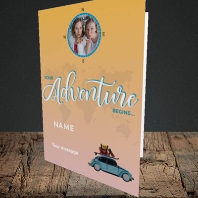 Picture of Adventure Begins, Leaving Design, Portrait Greetings Card