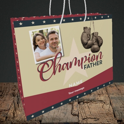 Picture of Champion Father, Father's Day Design, Medium Landscape Gift Bag