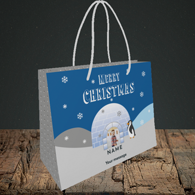 Picture of Igloo Penguin, Christmas Design, Small Landscape Gift Bag