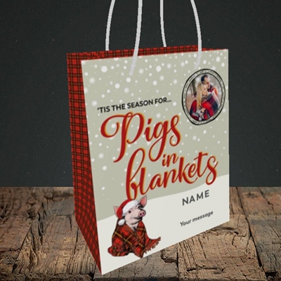 Picture of Pigs In Blankets, Christmas Design, Small Portrait Gift Bag