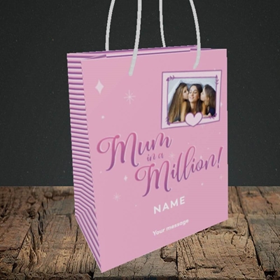 Picture of Mum In A Million, Birthday Design, Small portrait Gift Bag
