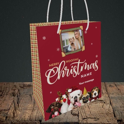 Picture of Woofing Christmas, Christmas Design, Small Portrait Gift Bag
