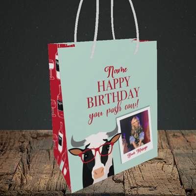 Picture of Cow, Birthday Design, Small Portrait Gift Bag