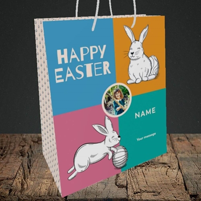 Picture of 4 Colour Bunnies, Easter Design, Medium Portrait Gift Bag