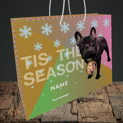 Picture of Tis The Frenchie, Christmas Design, Medium Landscape Gift Bag