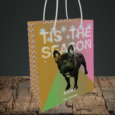 Picture of Tis The Frenchie(Without Photo), Christmas Design, Small Portrait Gift Bag