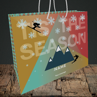 Picture of Tis The Skier(Without Photo), Christmas Design, Medium Landscape Gift Bag
