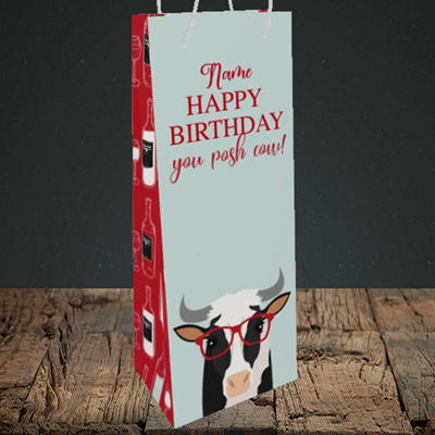 Picture of Cow, (Without Photo) Birthday Design, Bottle Bag