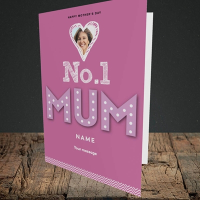 Picture of No.1 Mum (In Lights), Mother's Day Design, Portrait Greetings Card