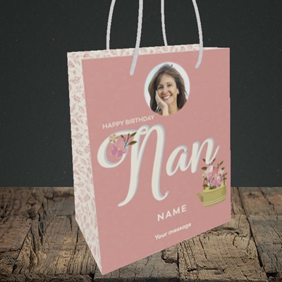 Picture of Nan Kettle Of Flowers, Birthday Design, Small portrait Gift Bag