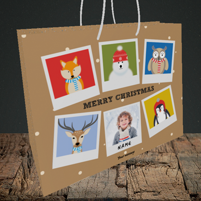 Picture of Animal Polaroid, Christmas Design, Medium Landscape Gift Bag