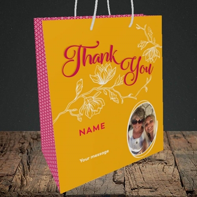 Picture of Flowers, Thank You Design, Medium Portrait Gift Bag