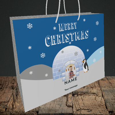 Picture of Igloo Penguin, Christmas Design, Medium Landscape Gift Bag