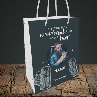 Picture of Time for a Beer, Christmas Design, Small Portrait Gift Bag