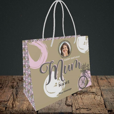Picture of Mum and Bike, Birthday Design, Small Landscape Gift Bag