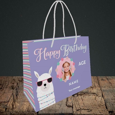 Picture of Cool Lama, Birthday Design, Small Landscape Gift Bag