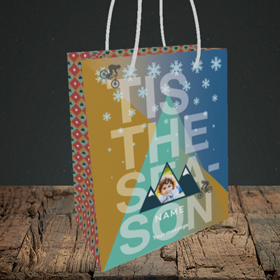 Picture of MTB Rider, Christmas Design, Small Portrait Gift Bag