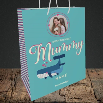 Picture of Mummy Whale, Birthday Design, Medium Portrait Gift Bag