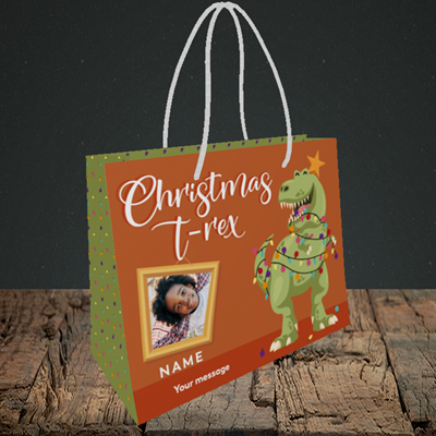 Picture of T-Rex, Christmas Design, Small Landscape Gift Bag