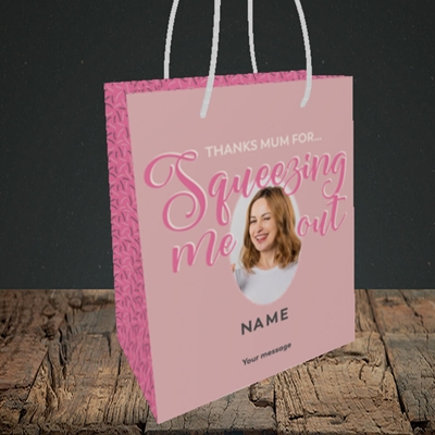 Picture of Squeezing Me Out, Mother's Day Design, Small Portrait Gift Bag