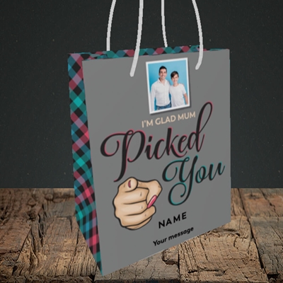 Picture of Mum Picked You, Father's Day Design, Small Portrait Gift Bag
