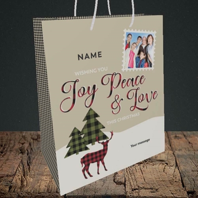 Picture of Joy Peace & Love, Christmas Design, Medium Portrait Gift Bag