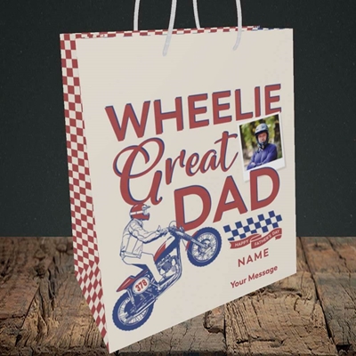 Picture of Wheelie Great Dad, Father's Day Design, Medium Portrait Gift Bag