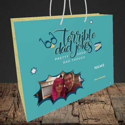 Picture of Terrible Dad Jokes, Father's Day Design, Medium Landscape Gift Bag