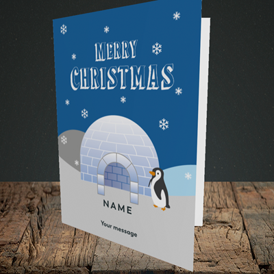 Picture of Igloo Penguin(Without Photo), Christmas Design, Portrait Greetings Card