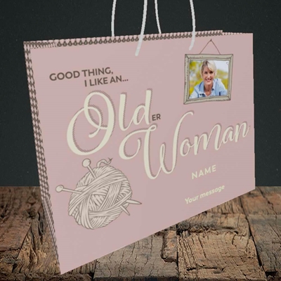 Picture of Older Woman, Birthday Design, Medium Landscape Gift Bag