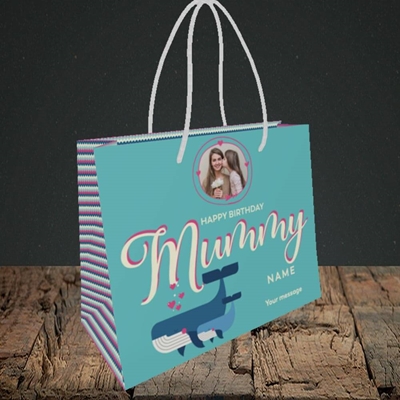 Picture of Mummy Whale, Birthday Design, Small Landscape Gift Bag