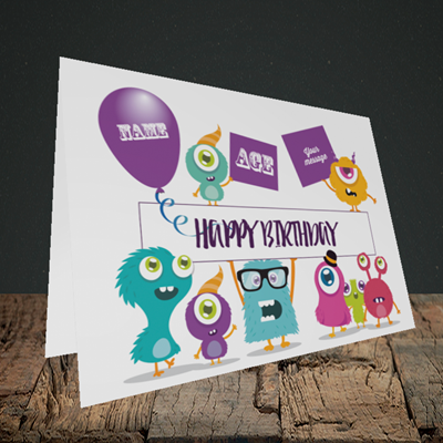 Picture of Monster, (Without Photo and editable age) Birthday Design, Landscape Greetings Card