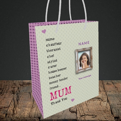 Picture of Mum, Thank you, Small Portrait Gift Bag