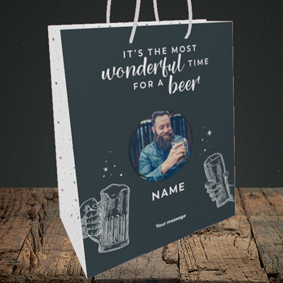 Picture of Time for a Beer, Christmas Design, Medium Portrait Gift Bag
