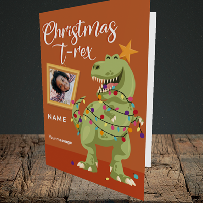 Picture of T-Rex, Christmas Design, Portrait Greetings Card