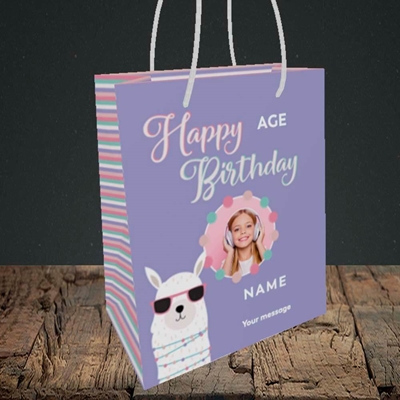 Picture of Cool Lama, Birthday Design, Small portrait Gift Bag