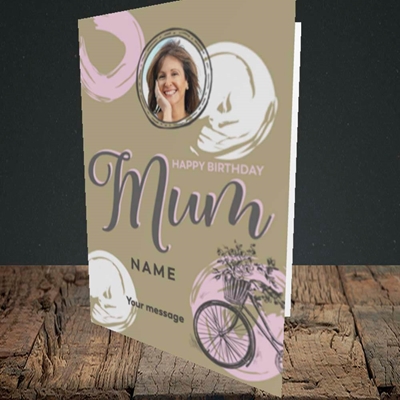 Picture of Mum and Bike, Birthday Design, Portrait Greetings Card