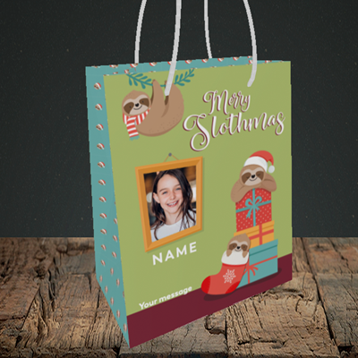 Picture of Slothmas, Christmas Design, Small Portrait Gift Bag