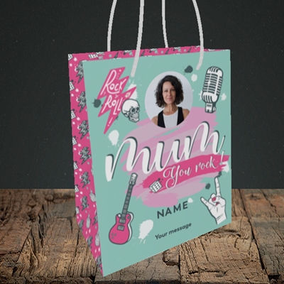 Picture of Mum You Rock, Mother's Day Design, Small Portrait Gift Bag
