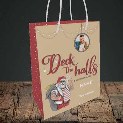 Picture of Deck The Halls, Christmas Design, Small Portrait Gift Bag