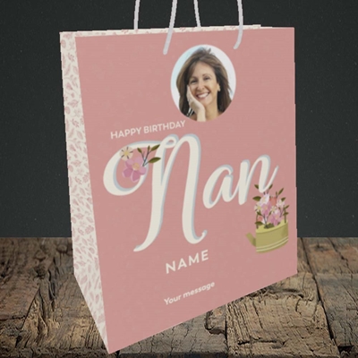 Picture of Nan Kettle Of Flowers, Birthday Design, Medium Portrait Gift Bag