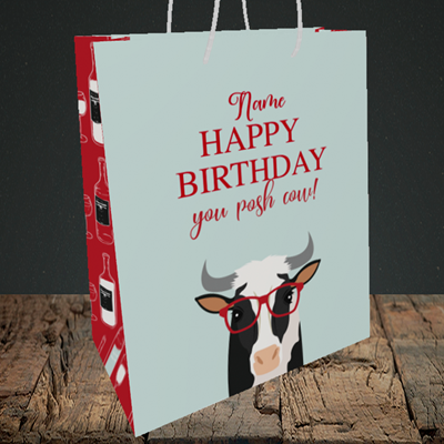 Picture of Cow, (Without Photo) Birthday Design, Medium Portrait Gift Bag
