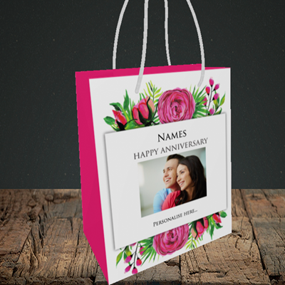 Picture of Flowers, Anniversary Design, Small Portrait Gift Bag