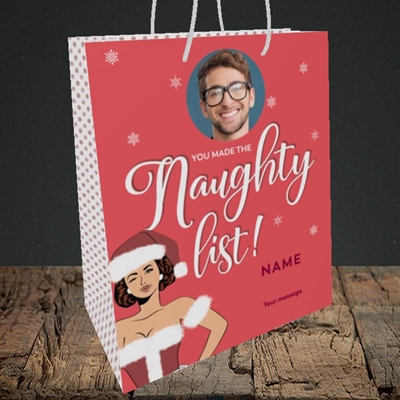 Picture of Naughty List, Christmas Design, Medium Portrait Gift Bag