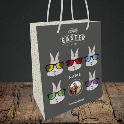 Picture of Hipster Bunnies, Easter Design, Small Portrait Gift Bag