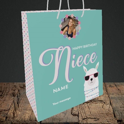Picture of Niece(Lama), Birthday Design, Medium Portrait Gift Bag