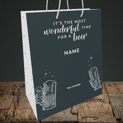 Picture of Time for a Beer, (Without Photo) Christmas Design, Medium Portrait Gift Bag